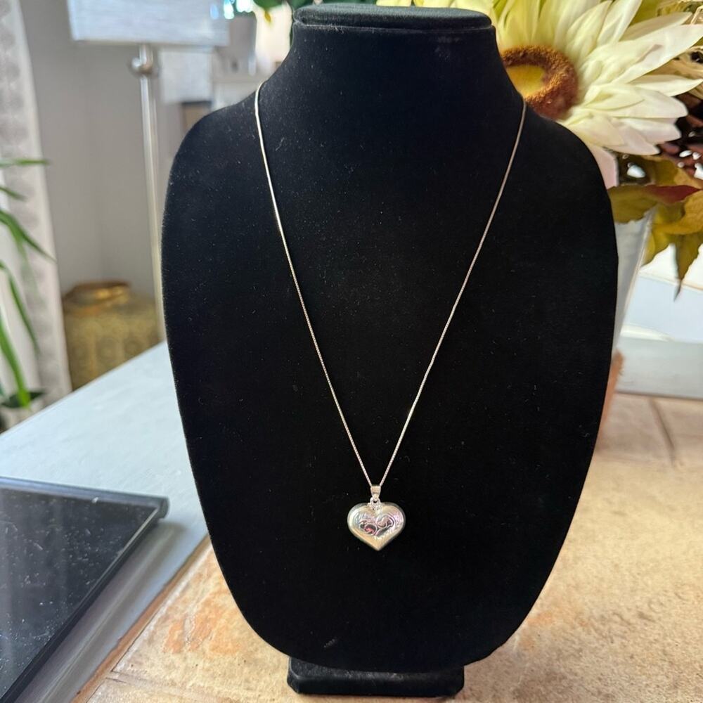 925 Sterling Silver Chain Puffy Heart Pendant Necklace